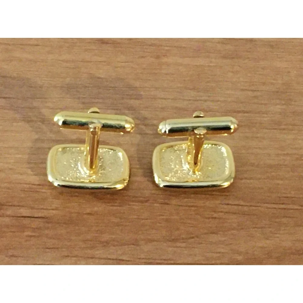 Vintage Goldtone Diagonally Striped Black/Gold Rectangular CUFFLINKS